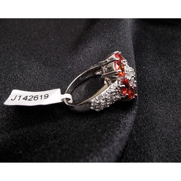 Sterling Silver 925 Red Ruby Floral Cluster Ring With White Accents Size 6.5 - Picture 4 of 5